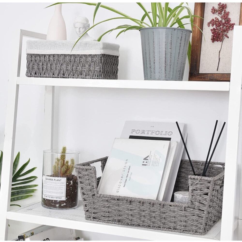 StorageWorks Round Paper Rope Storage Basket Hand Woven Open Front Bin